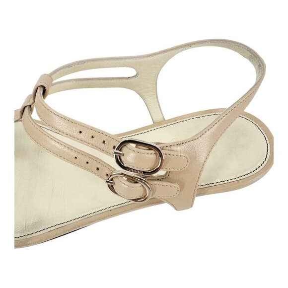 Chanel CC Logo Bow Pearl Leather Sandals Wide Fit - Picture 6 of 9